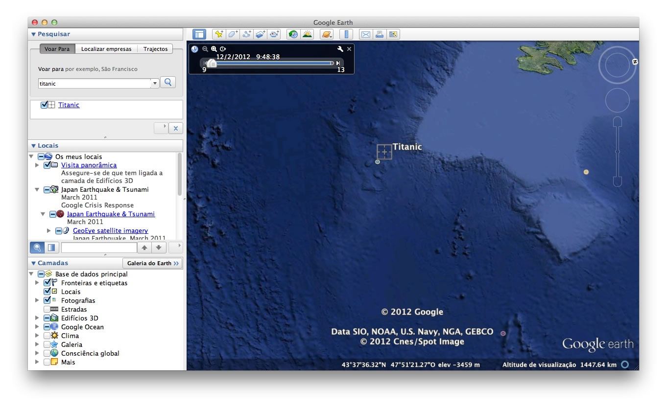 Google Earth место крушения Титаника