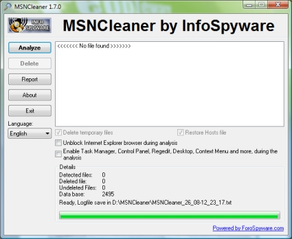 MSNCleaner 1.7.0 - Analyze