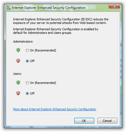 Windows Server 2008 - Internet Explorer Enhanced Security