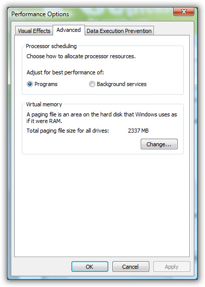 Windows Server 2008 - Performance Options
