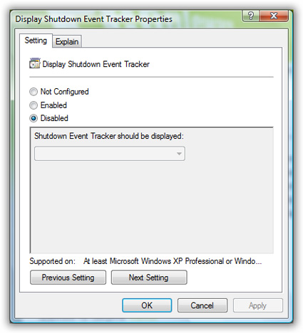 Windows Server 2008 - Shutdown Event Tracker