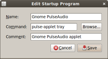 Gnome PulseAudio applet - Startup Applications
