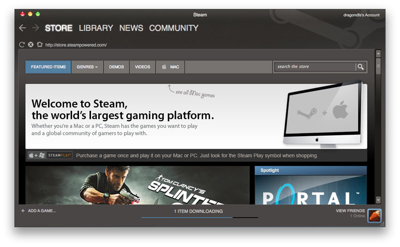 Steam para Mac disponível com o Portal de graça