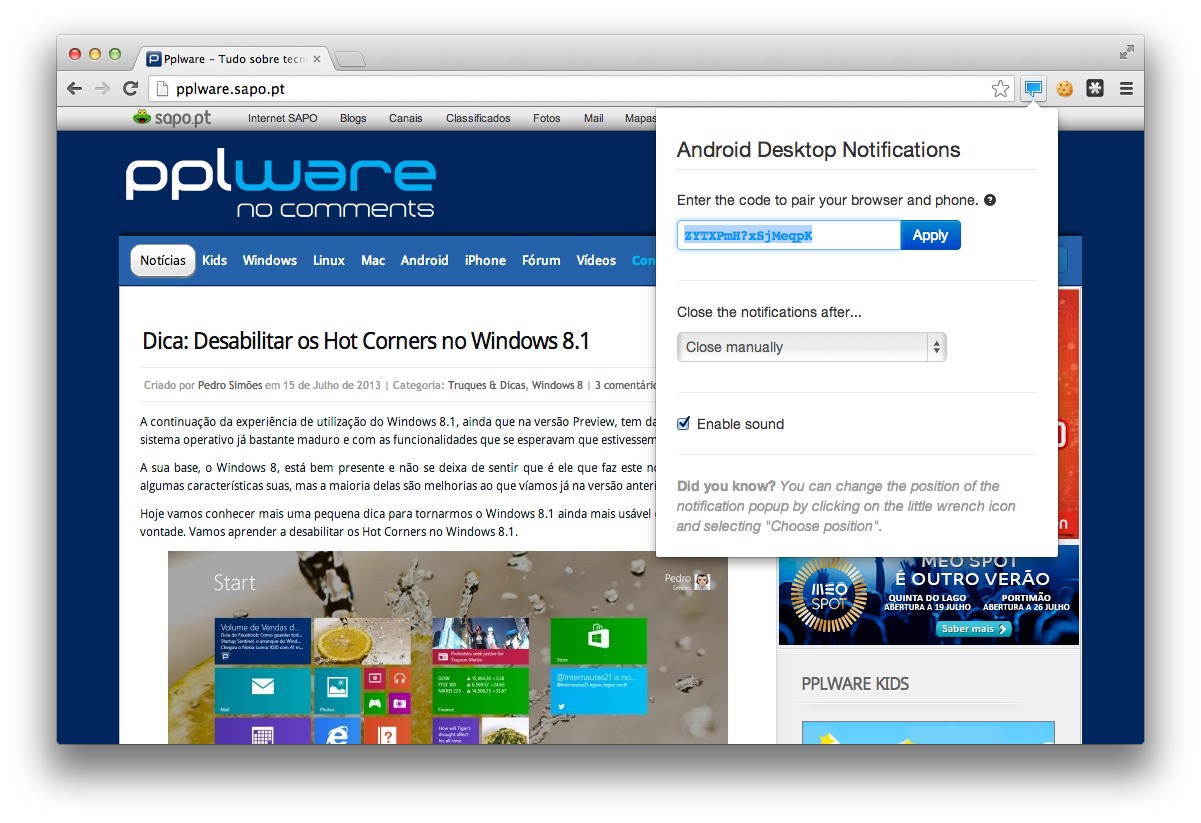 Desktop Notifications – Alertas do Android passam no browser