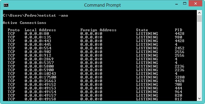 Команда netstat в windows