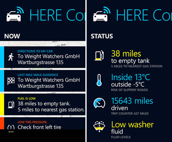 A app HERE Auto Companion está disponível para Android e Windows Phone