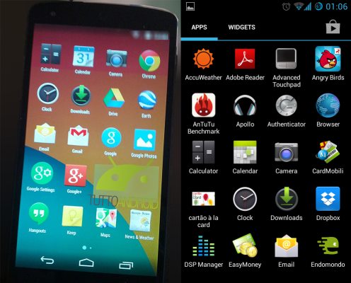 Android 4.4 à esquerda e Android 4.2.2 à direita