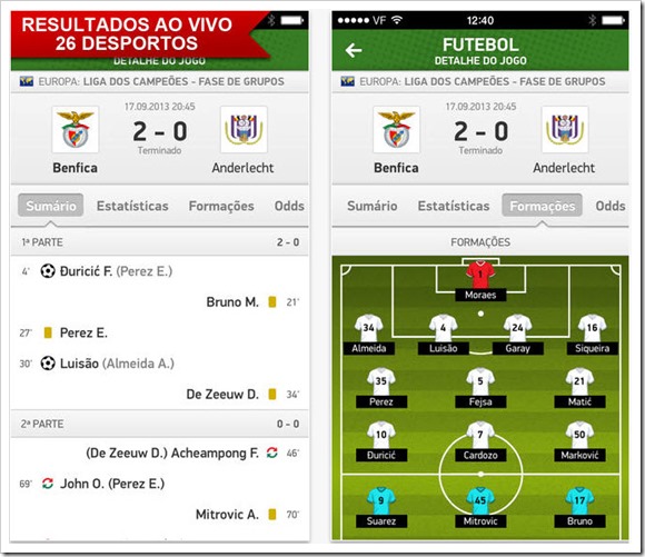 Meus Resultados – Desportos ao vivo no iPhone