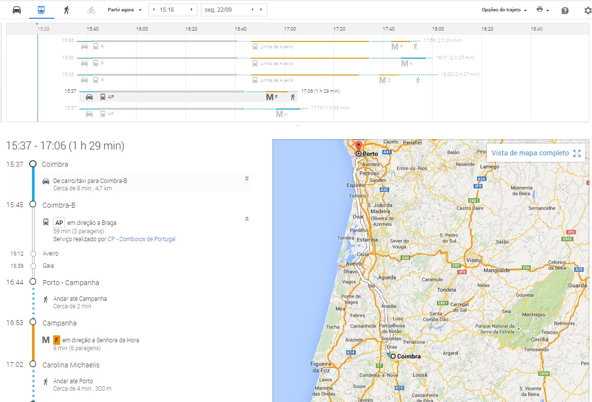 Usar o Google Maps para programar viagens de comboio