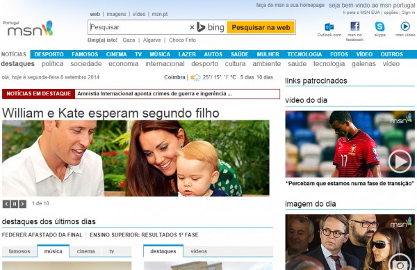 Layout actual do MSN