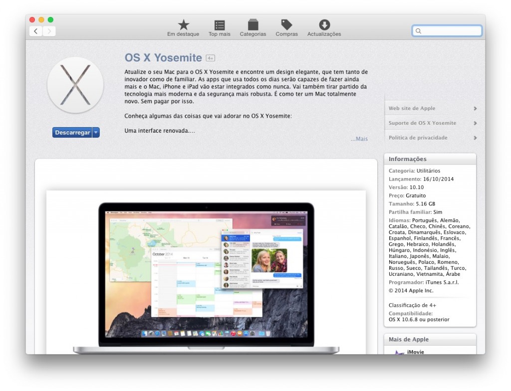 OSX Yosemite 10.10 já está disponível para download