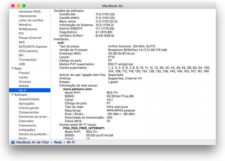 Verificar velocidade de transmissão do Macbook Pro recorrendo às Informações do sistema