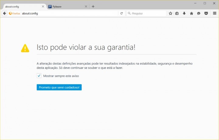 Firefox definições