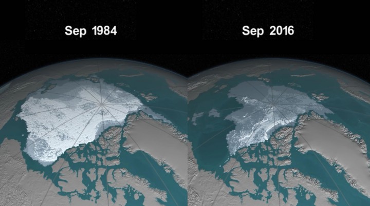 NASA mostra desaparecimento drástico do gelo no Árctico
