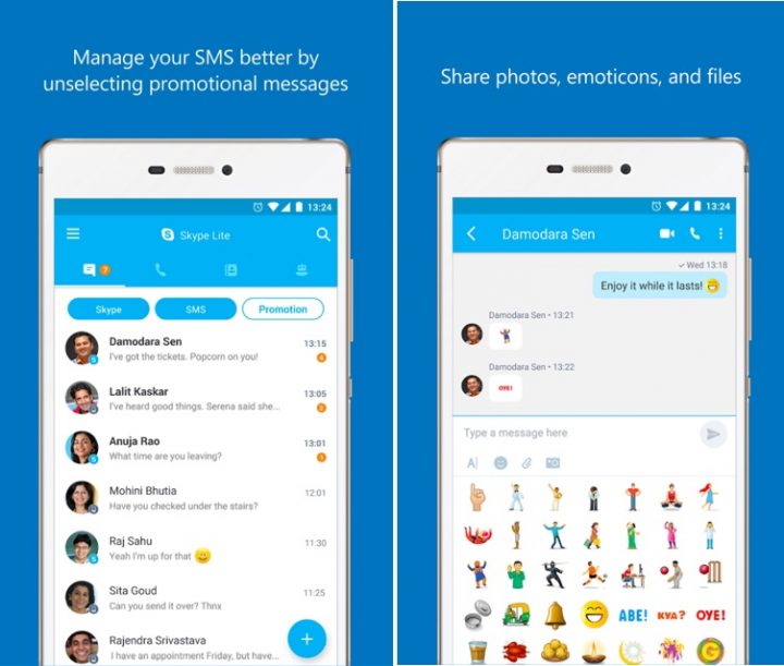 App Skype Lite permite gerir inclusive as SMS