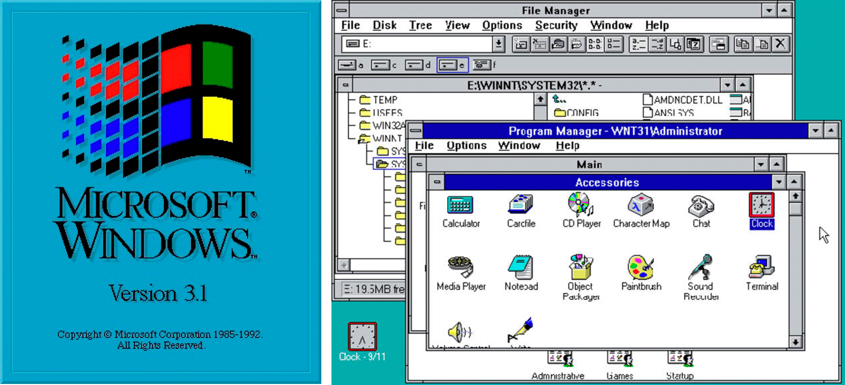 Windows NT 3.1 Интерфейс