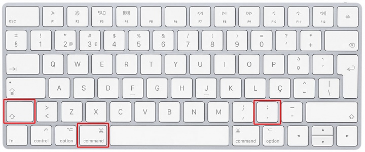Imagem teclado com atalhos para ficheiros ocultos no macOS