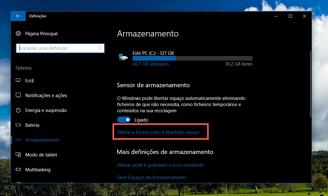Sensor De Armazenamento O Escravo Da Limpeza Do Windows 10 0296