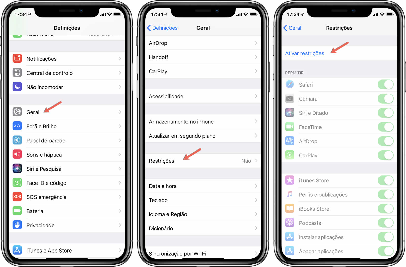 Usar os controles parentais no iPhone, iPad e iPod touch de seu