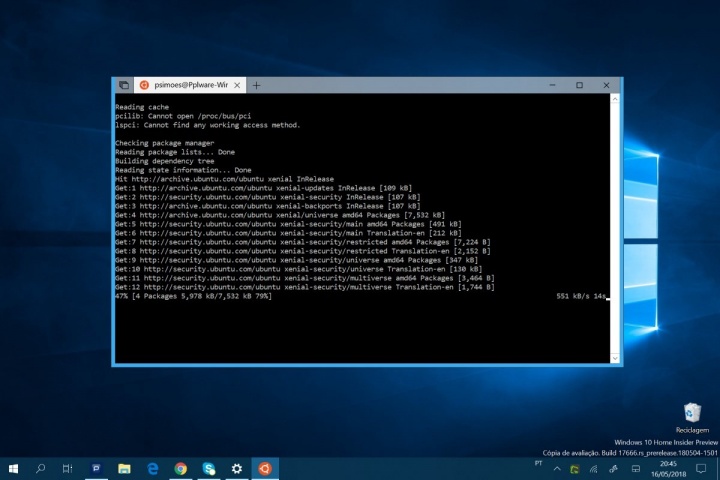 Windows 10 Ubuntu 18.4 Microsoft atualização Linux