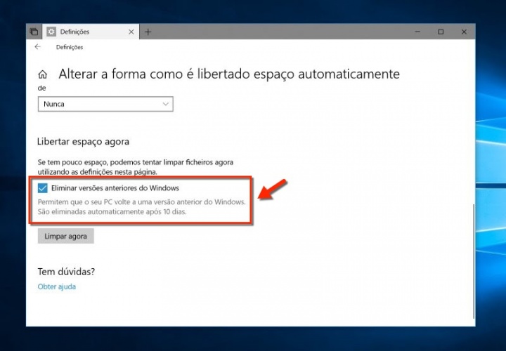 Windows 10 Atualização de abril espaço disco