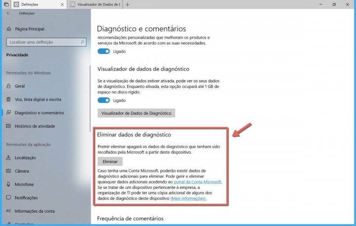 Windows 10 Atualização de abril dados diagnóstico