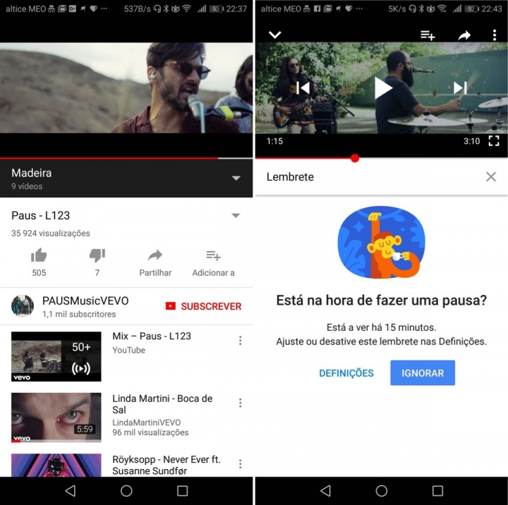 YouTube Google vídeos pausa alertar