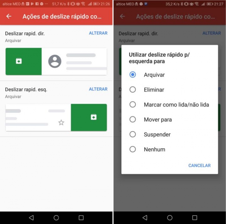 Android Gmail gestos