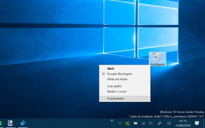 Windows 10 Reciclagem tamanho espaço