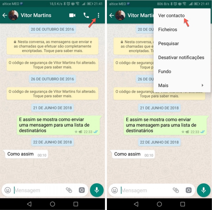 WhatsApp contactos personalize notificações grupo
