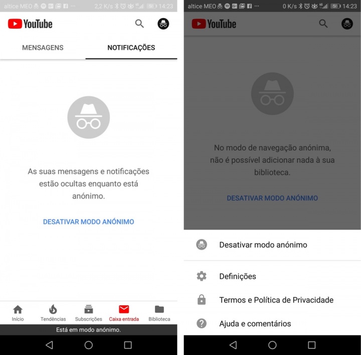 modo anónimo Android YouTube vídeo