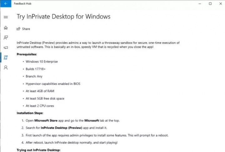 InPrivate Desktop Windows 10 Microsoft proteção