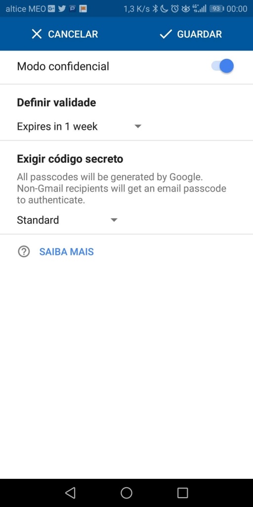Gmail Android modo confidencial Google