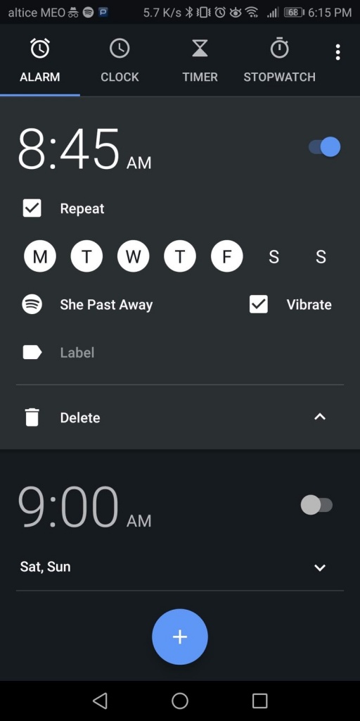 Android Spotify Relógio música despertador