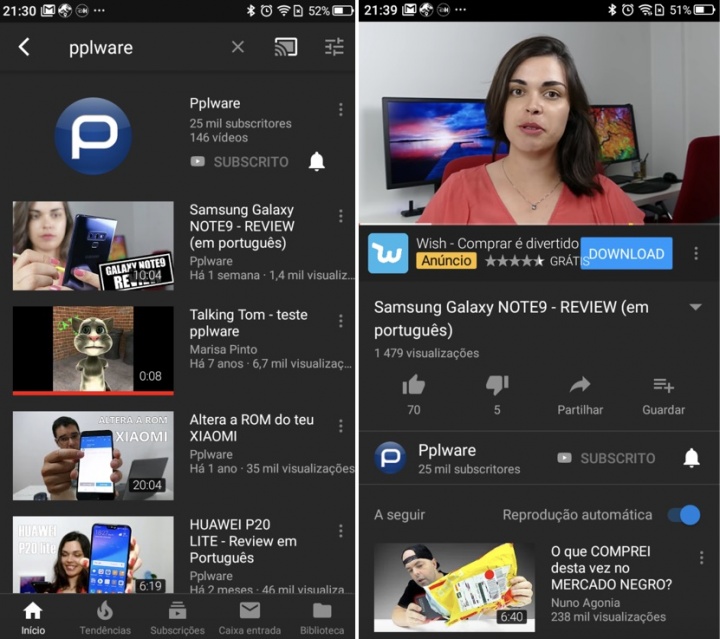 YouTube Android dark mode