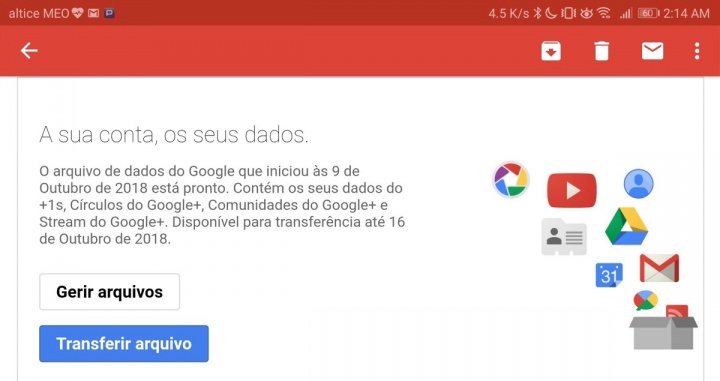 Google Google+ exportar dados
