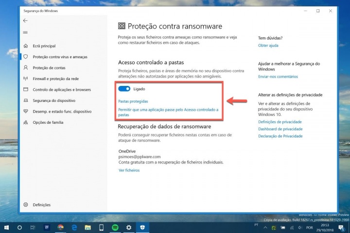Windows 10 Windows Defender ransomware proteção app