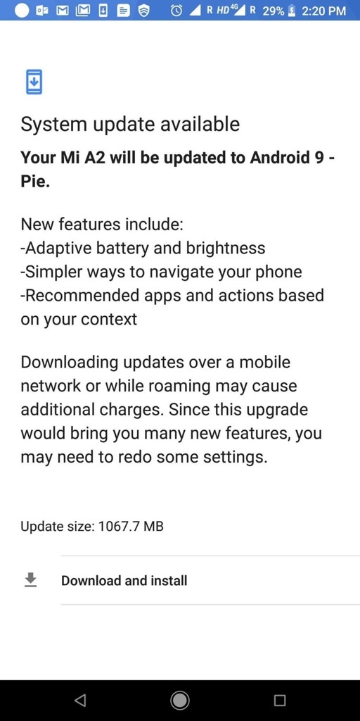 Update Xiaomi Mi A2 Android 9.0 Feet
