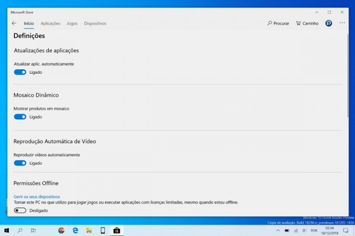 loja apps Microsoft Windows 10 atualização
