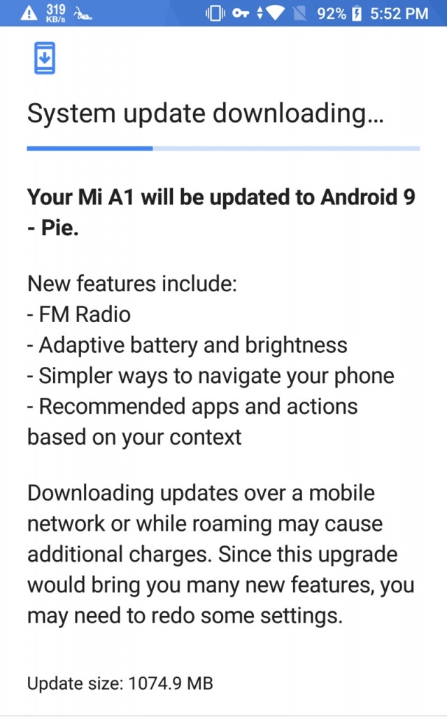 Xiaomi Mi A1 Android Pie disponibilizar