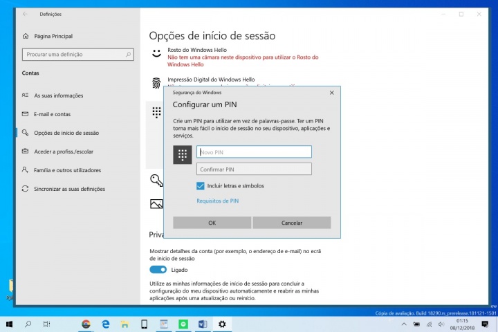 Windows 10 PIN complexo segurança
