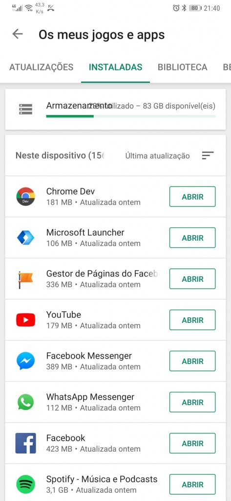 Play Store Android apps espaço Google