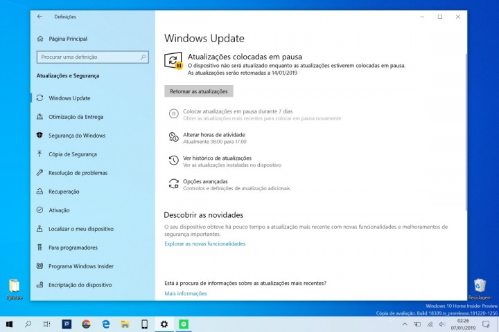 Windows 10 Home Microsoft atualizações pausa