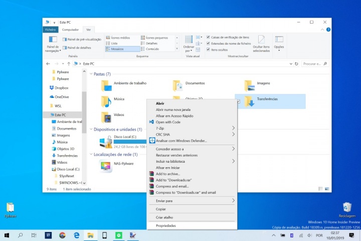 Windows 10 transferências pasta localização dica