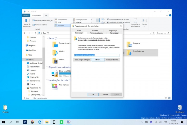 Windows 10 transferências pasta localização dica