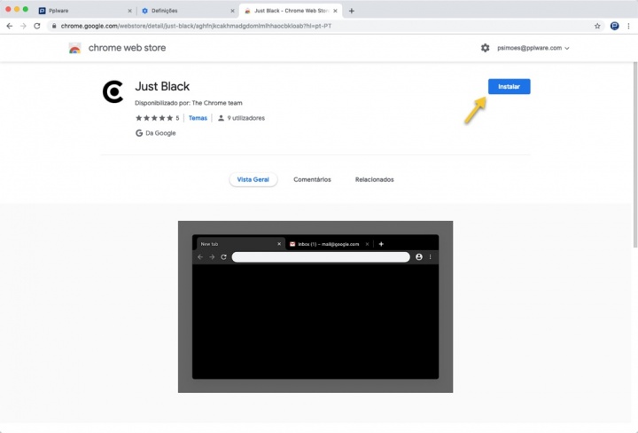 Chrome dark mode Google tema