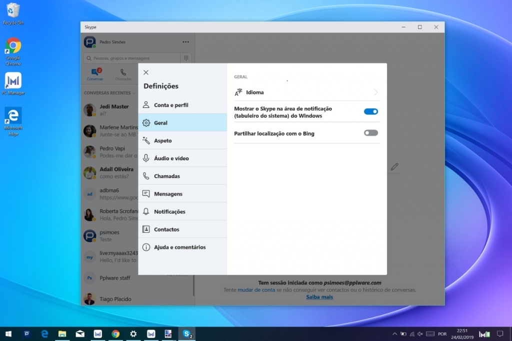 Skype ícone area notificações windows 10