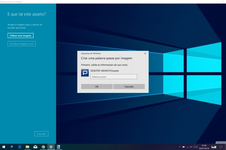 Windows 10 autenticação imagem gestos palavra passe
