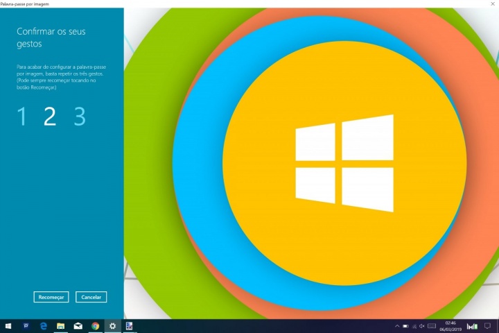 Windows 10 autenticação imagem gestos palavra passe