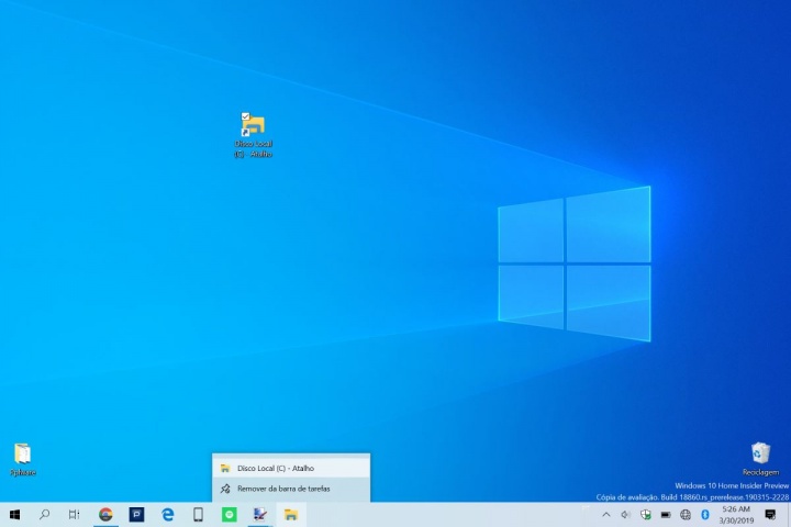 Windows 10 atalho disco barra tarefas